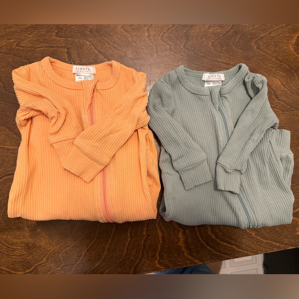 Petit Lem Firsts, sherbet and sage zip PJ, NB